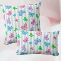 Pastel Quilty Butterflies on Blue White Stripe