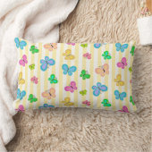 Pastel Quilty Butterflies on Yellow White Stripe ランバークッション (ブランケット)