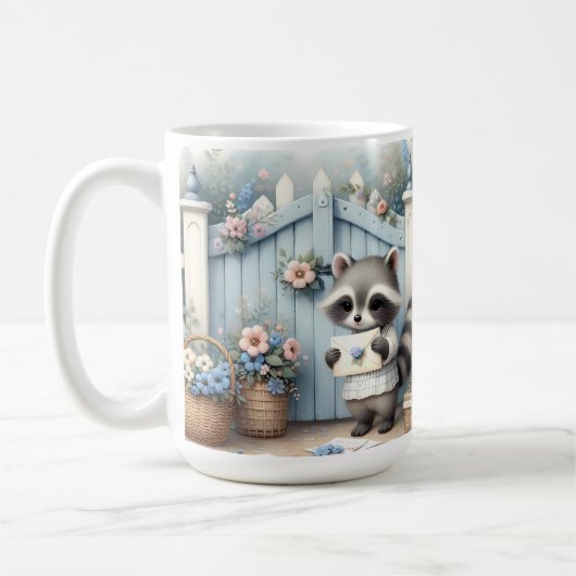 Pastel Raccoon Letter Garden コーヒーマグカップ (左)