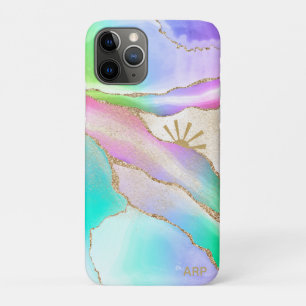 *~* Pastel Rainbow Agate Sun Rays Star Dust金ゴールド iPhone 11 Proケース