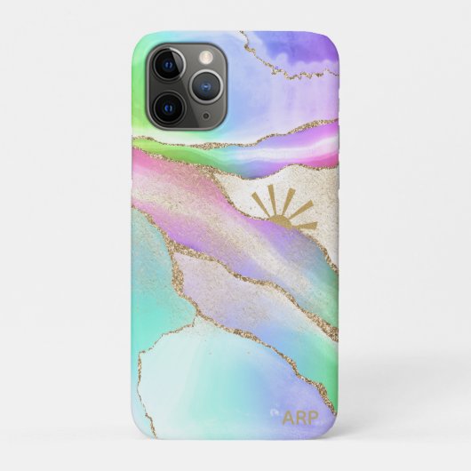 *~* Pastel Rainbow Agate Sun Rays Star Dust金ゴールド Case-Mate iPhoneケース (裏)