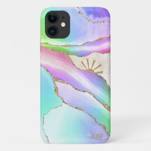 *~* Pastel Rainbow Agate Sun Rays Star Dust金ゴールド iPhone 11 ケース