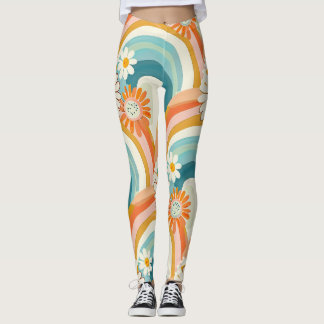 pastel rainbow and floral yoga gym Leggings レギンス
