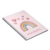 Pastel Rainbow and Hearts with Pink Custom Name ノートブック (右側)