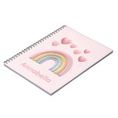 Pastel Rainbow and Hearts with Pink Custom Name ノートブック (左側)