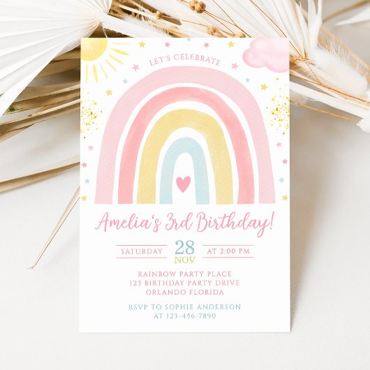 Pastel Rainbow Birthday Invitation 招待状