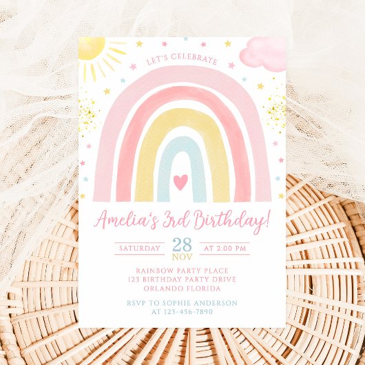 Pastel Rainbow Birthday Invitation 招待状
