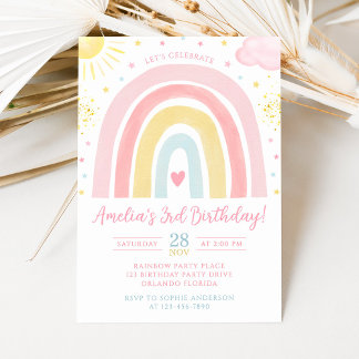 Pastel Rainbow Birthday Invitation 招待状