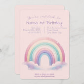 Pastel Rainbow Birthday Invitation - Party Invite 招待状 (正面/裏面)