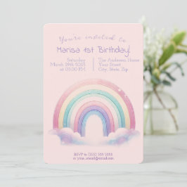 Pastel Rainbow Birthday Invitation - Party Invite 招待状