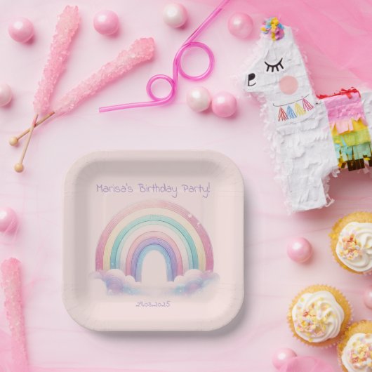 Pastel Rainbow Birthday Party Paper Plates ペーパープレート (パーティー)