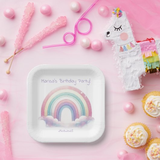 Pastel Rainbow Birthday Party Paper Plates ペーパープレート (パーティー)