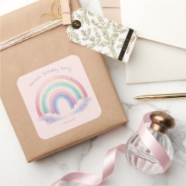 Pastel Rainbow Birthday Party Square Stickers スクエアシール