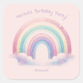 Pastel Rainbow Birthday Party Square Stickers スクエアシール (正面)