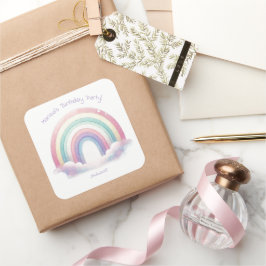 Pastel Rainbow Birthday Party Square Stickers スクエアシール
