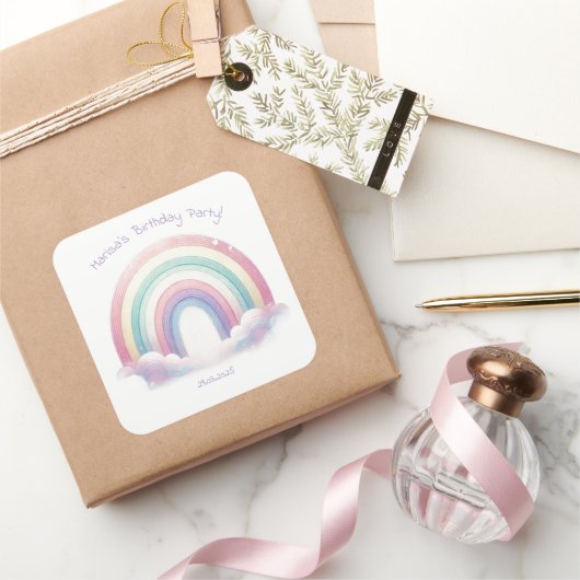 Pastel Rainbow Birthday Party Square Stickers スクエアシール (ギフト)