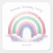 Pastel Rainbow Birthday Party Square Stickers スクエアシール (正面)