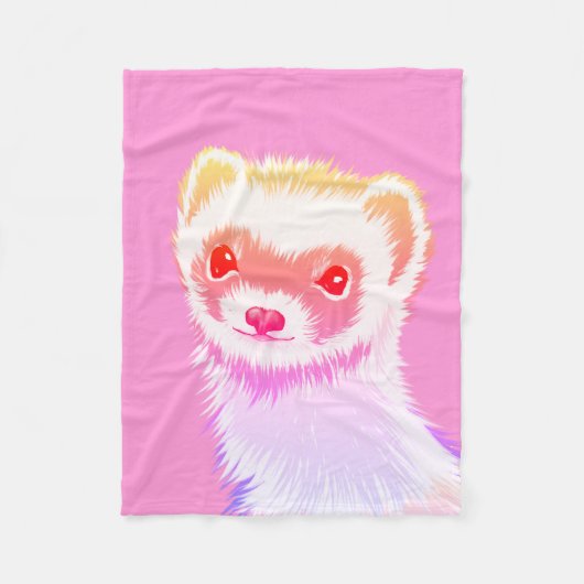Pastel Rainbow Ferret - Cute Pink Pet Art フリースブランケット (正面)