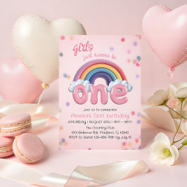 Pastel Rainbow First Birthday Invitation for Girl 招待状