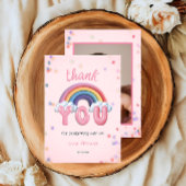 Pastel Rainbow First Birthday Thank You Photo Card サンキューカード
