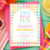 Pastel Rainbow Gingham Two Much Fun 2nd Birthday 招待状