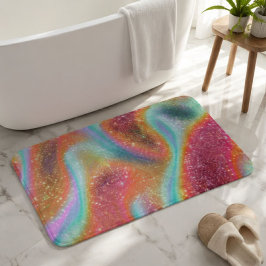 Pastel Rainbow Glitter Iridescent Holographic バスマット