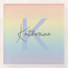 Pastel Rainbow Gradient Monogram ガラスコースター