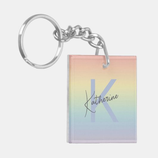 Pastel Rainbow Gradient Monogram キーホルダー (正面左)