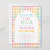 Pastel Rainbow It's Fun To Be Four 4th Birthday 招待状 (正面)
