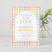 Pastel Rainbow It's Fun To Be Four 4th Birthday 招待状 (スタンド正面)