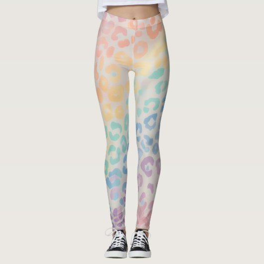 Pastel Rainbow Leopard Print Leggings レギンス (正面)