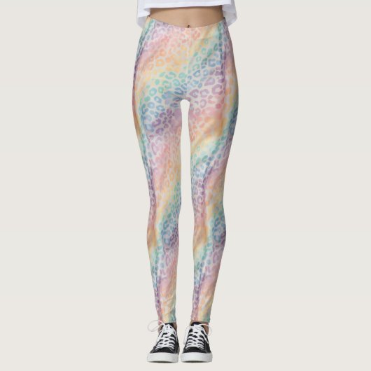 Pastel Rainbow Leopard Print Leggings レギンス (正面)