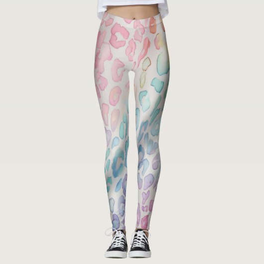 Pastel Rainbow Leopard Print Leggings レギンス (正面)