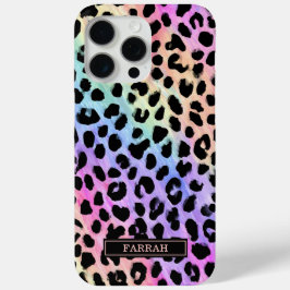 Pastel Rainbow Leopard Print Monogrammed iPhone 15 Pro Maxケース