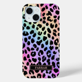 Pastel Rainbow Leopard Print Monogrammed iPhone 15ケース
