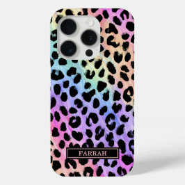 Pastel Rainbow Leopard Print Monogrammed iPhone 15 Proケース