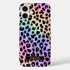 Pastel Rainbow Leopard Print Monogrammed iPhone 16 Plusケース