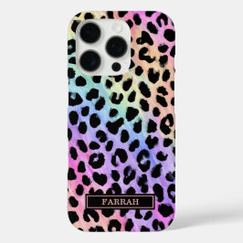 Pastel Rainbow Leopard Print Monogrammed iPhone 16 Proケース