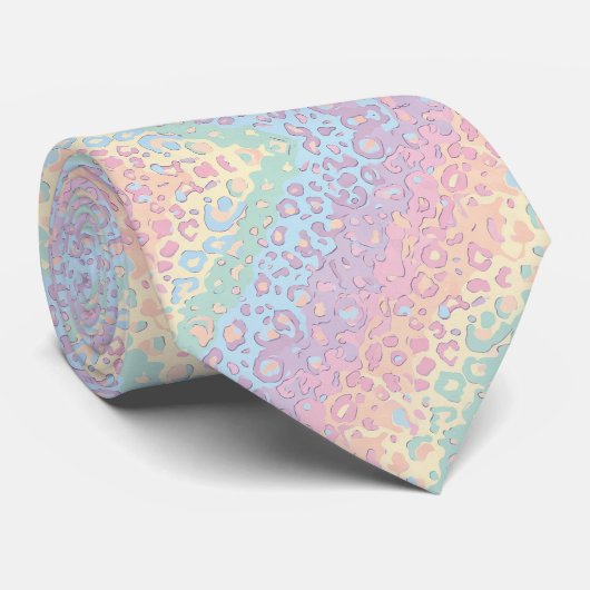 Pastel Rainbow Leopard Print Neck Tie ネクタイ (ロール)