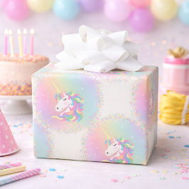 Pastel Rainbow Magical Unicorn Birthday ラッピングペーパー