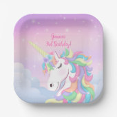 Pastel Rainbow Magical Unicorn Clouds ペーパープレート (正面)