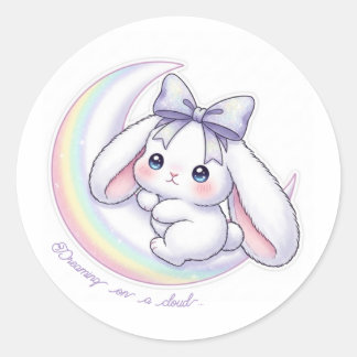 Pastel Rainbow Moon Bunny - Dreamy Starry Night ラウンドシール
