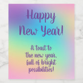 Pastel Rainbow New Year's Party ワインラベル (シングルラベル)