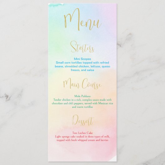 Pastel rainbow ombre baby shower menu メニュー (正面)