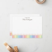 Pastel Rainbow Pencils Teacher便りのメモ ノートカード (正面/裏面インサイチュ)