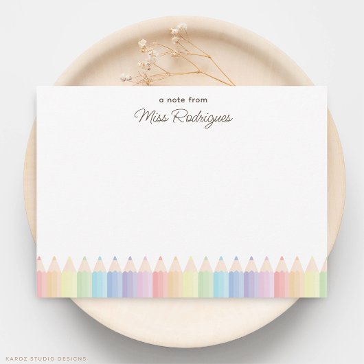 Pastel Rainbow Pencils Teacher便りのメモ ノートカード