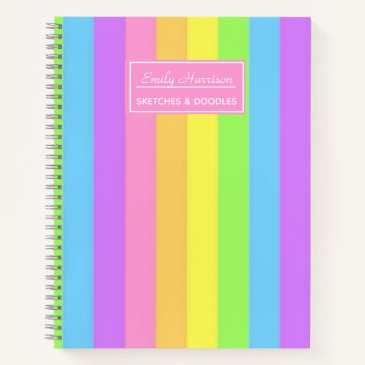 Pastel Rainbow Personalized Colorful Striped ノートブック (正面)
