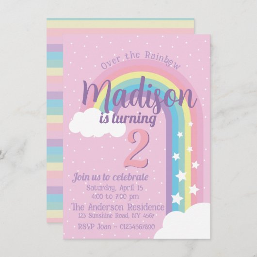 Pastel Rainbow Pink 招待状 (正面/裏面)