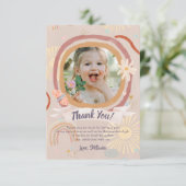 Pastel Rainbow Pink Birthday Photo Thank You Card サンキューカード (スタンド正面)