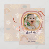 Pastel Rainbow Pink Birthday Photo Thank You Card サンキューカード (正面/裏面)